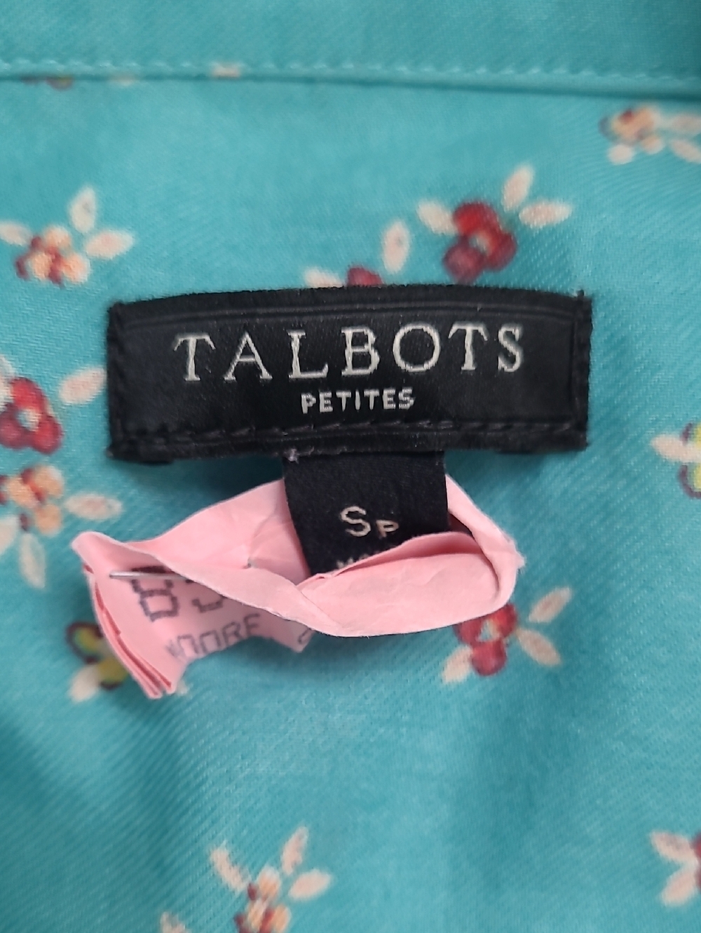 Talbots Turquoise Floral Pop-over Blouse Size SP - Picture 2 of 6
